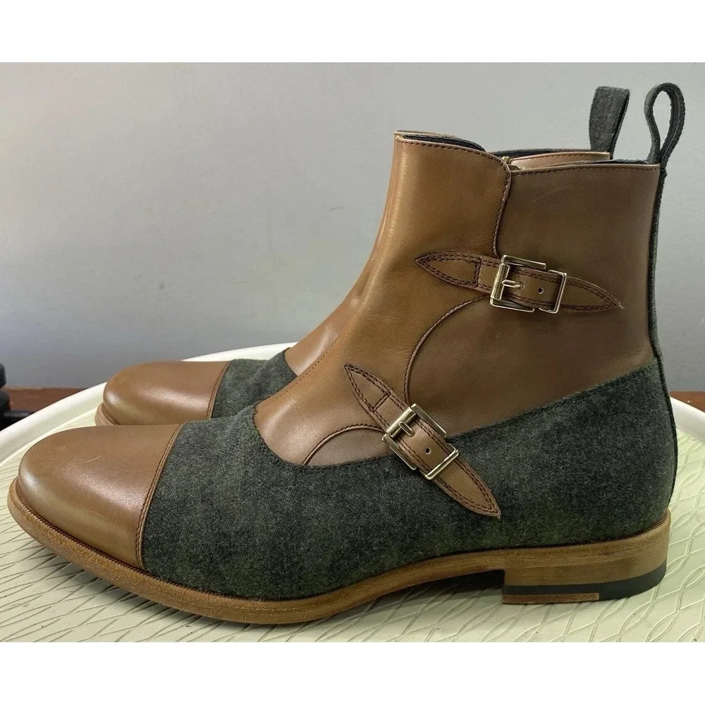 Dapper Lane Leather&Wool Men's‎ Octavia Dress Ankle Boots Brown&Gray Spain EUC 9